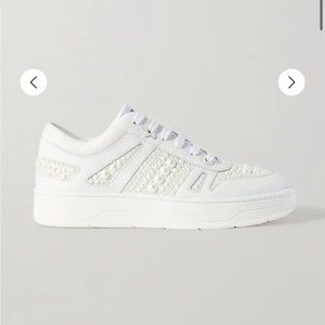 Jimmy Choo Hawaii faux pearl-embellished leather sneakers